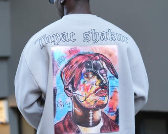 Besticktes Tupac Oversized Sweatshirt: 2Pac Hiphop Streetwear