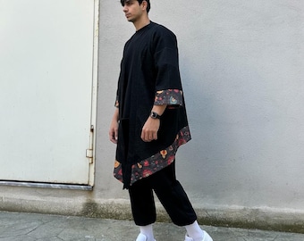 Unisex Japanese Streetwear Kimono Cardigan: Floral Trim Haori Jacket