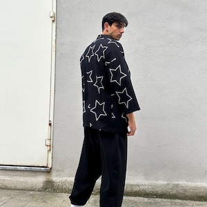 Quimono preto japonês masculino, roupas de rua, cardigã Noragi, jaqueta Haori masculina estilo japonês, jaqueta quimono masculina, cardigã grande unissex