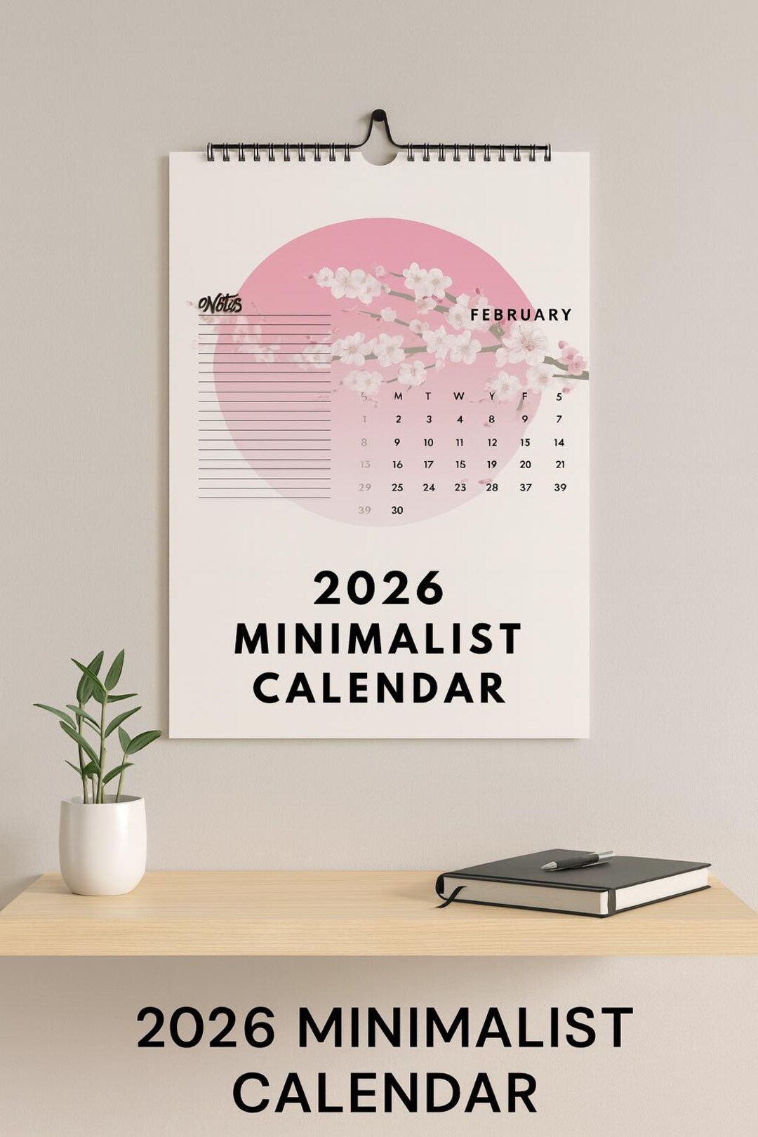 Minimalist 2026 Printable Calendar Monthly Planner With Notes Section ...