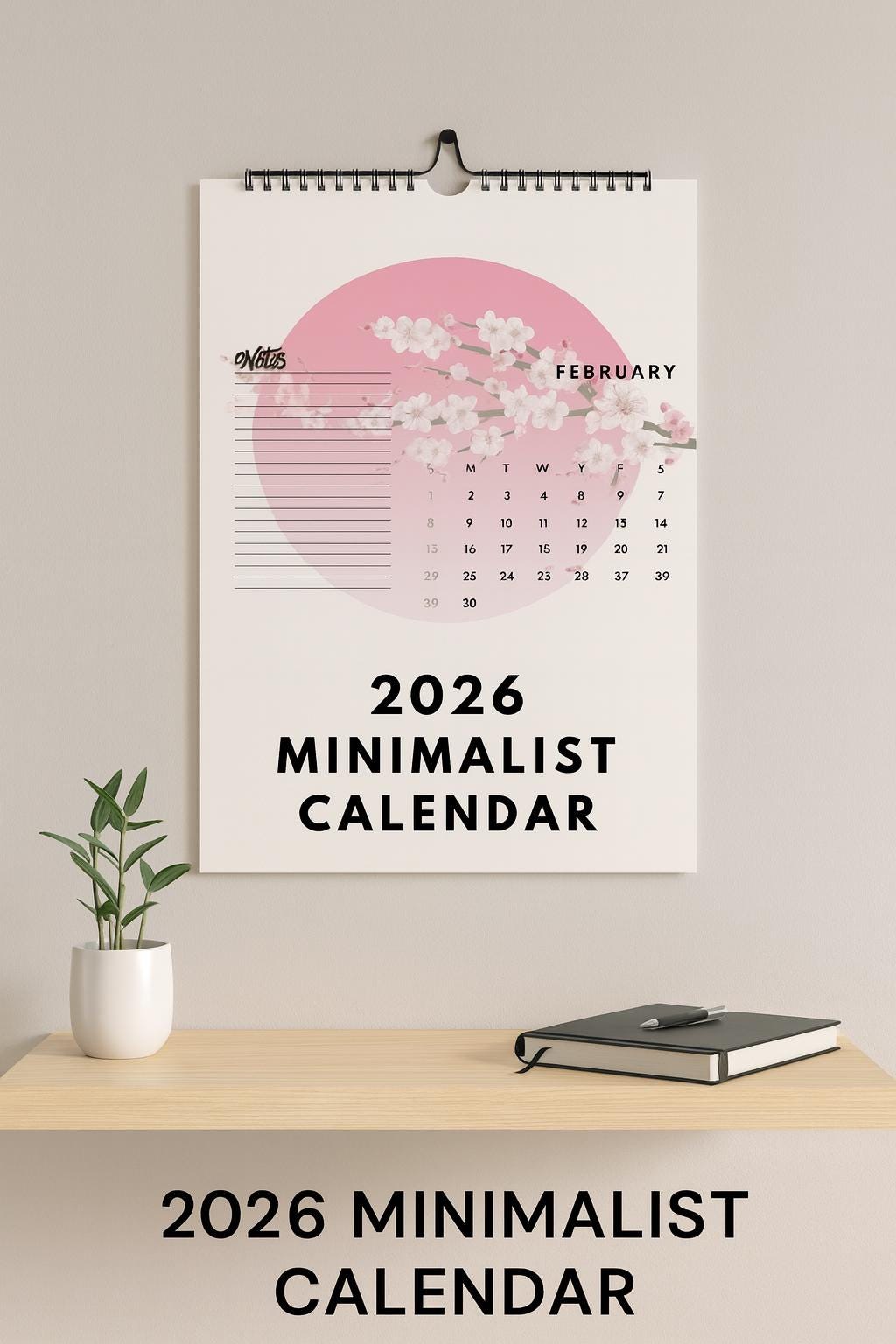 Minimalist 2026 Printable Calendar Monthly Planner With Notes Section ...