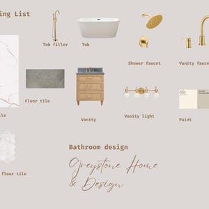 Premade Bathroom Moodboard, Shopping List, Virtual Interior Design, Online Designer, Home Decor, Digital, Online Decorator, Design Board