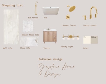 Premade Bathroom Moodboard, Shopping List, Virtual Interior Design, Online Designer, Home Decor, Digital, Online Decorator, Design Board