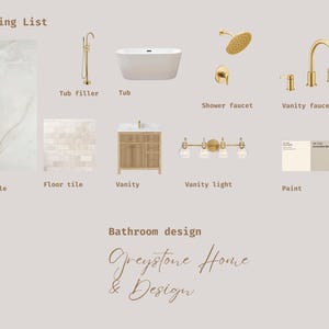 Premade Bathroom Moodboard, Shopping List, Virtual Interior Design, Online Designer, Home Decor, Digital, Online Decorator, Design Board