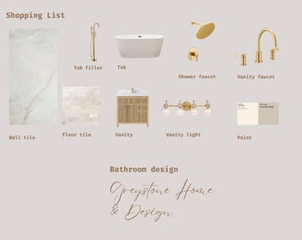 Vooraf gemaakt badkamermoodboard, boodschappenlijstje, virtueel interieurontwerp, online ontwerper, woondecoratie, digitaal, online decorateur, ontwerpbord