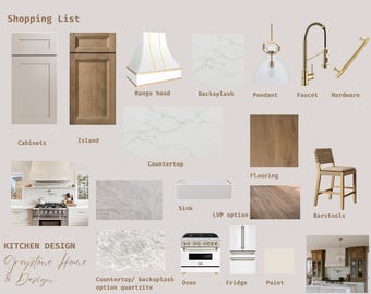 Vooraf gemaakt keukenmoodboard, Boodschappenlijstje, virtueel interieurontwerp, online ontwerper, woondecoratie, digitaal, online decorateur, ontwerpbord