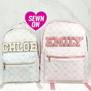 Sewn On Patches Backpack Personalized Monogram Backpack Nylon Patch Kid School Bag Back to school Pattern Custom Kids Boy Girl Student Gift