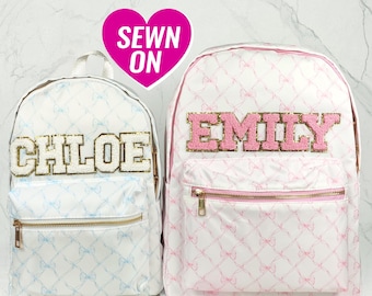 Sewn On Patches Backpack Personalized Monogram Backpack Nylon Patch Kid School Bag Back to school Pattern Custom Kids Boy Girl Student Gift