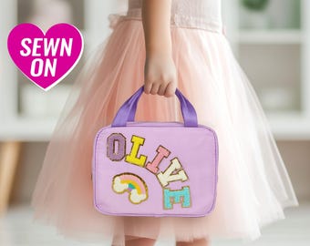 Personalized Lunch Bag Custom Lunch Box Bag Kid Lunch Bag Nylon Chenille Patches Back to school Customizable Monogram Boy Girl Student Gift