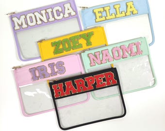 Personalized Clear Cosmetic Bag: Custom Chenille Patch Travel Organizer