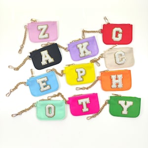 Monedero personalizado, llavero, monedero, monedero personalizado, bolsa de nailon con inicial de chenilla, parche con letras, tarjetero, parches, llavero, monedero