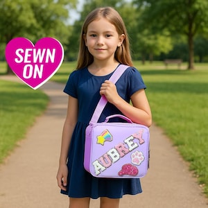 Custom Lunch Bag with Strap Personalized Nylon Lunch Box Bag Kid Chenille Patches Back to school Customizable Monogram Boy Girl Student Gift