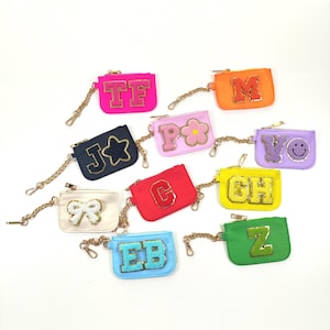 Coin Purse Personalized Keychain Wallet Custom Change Purse Pouch Nylon Initial Chenille Letter Patch Card Holder Patches Keychain Coin Bag