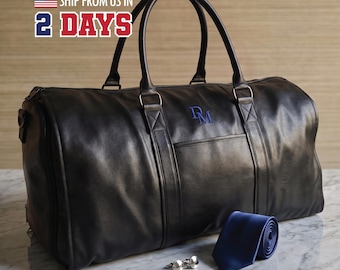 Leather Garment Duffel Bag Personalized Duffle Convertible Suit Shoe Compartment Custom Men Travel Graduation Groomsmen Father’s Day Gifts
