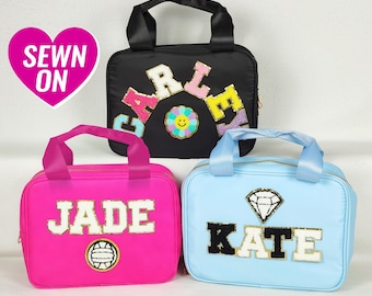 Personalized Lunch Box Custom Lunch Box Kid Lunch Bag Nylon Chenille Patches Back to school Customizable Monogram Boy Girl Student Gift