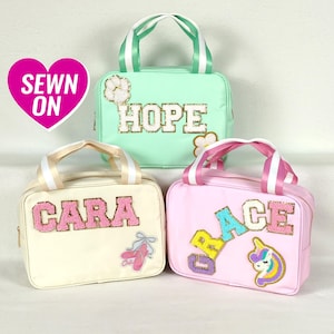 Custom Lunch Bag Personalized Lunch Box Bag Kid Lunch Bag Nylon Chenille Patches Back to school Customizable Monogram Boy Girl Student Gift
