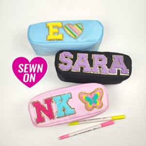 Sewn On Pencil Bag Personalized Pencil Case Custom Chenille Patches Kid School Bag Back to school Boys Girls Customizable Nylon Pencil Pouch