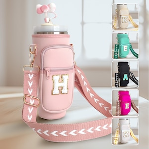 Bolsa para vaso de 40 oz personalizada con correa, bolsa para vaso personalizada, accesorios para vaso, bolsa para botella de agua, estuche para transportar, accesorio inicial personalizado