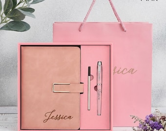 Personalized Leather Notebook Set With Pen Custom Engraved Journal Graduation Corporate Client Team Gift Thank You Gift New Job Gift Box Set