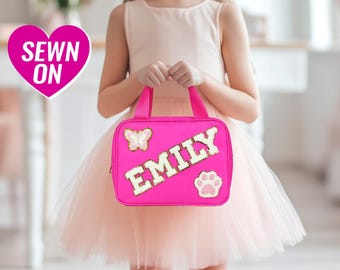 Custom Lunch Bag Personalized Lunch Box Bag Kid Lunch Bag Nylon Chenille Patches Back to school Customizable Monogram Boy Girl Student Gift