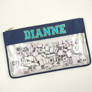 Personalisierte Mahjong Tasche Custom Nylon Fliesen Beutel mit Chenille Patches Name XL Make-up Reiseutensilien Täglich Kulturtasche Baby Organizer