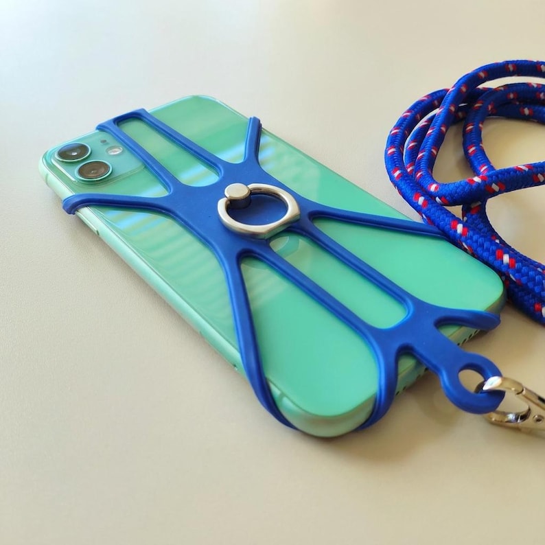 Universal Mobile Phone Holder Silicon Common Phone Case with Finger Ring Colourful Strap Neck Lanyard Sling Necklace Cord Cell Phone Stand image 3