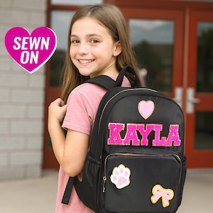Personalized Backpack for Grade K–2 Preschool Backpack Custom Chenille Monogram Patches Nylon Kids School Bag Back to school Boy Girl Gifts