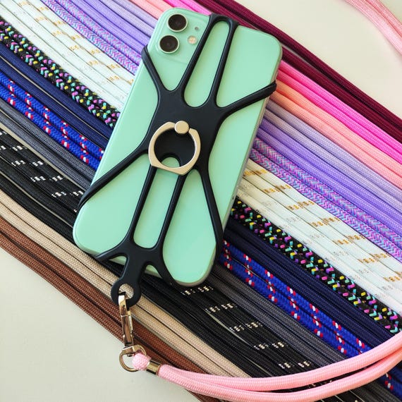 Universal Mobile Phone Holder Silicon Common Phone Case with Finger Ring Colourful Strap Neck Lanyard Sling Necklace Cord Cell Phone Stand