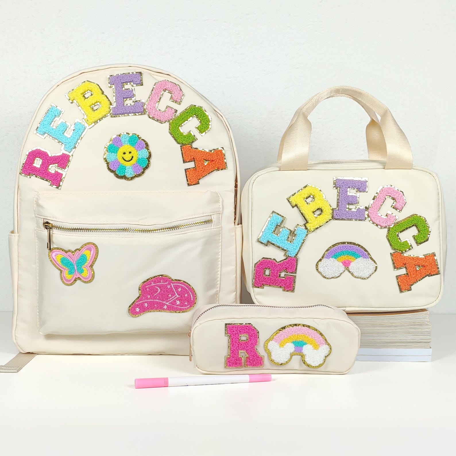 Personalized Backpack Set Lunch Box Pencil Bag Nylon Custom Swen ...