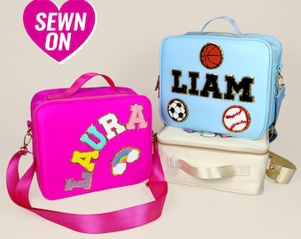 Personalized Nylon Lunch Bag: Custom Chenille Patch, Adjustable Strap