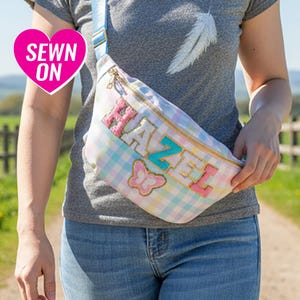 Personalisierte Jumbo Bauchtasche Nähen Patches Benutzerdefinierte Gürteltasche aufgenäht Chenille Patch Große Crossbody Gürteltasche Brusttasche Hüfttasche kariert