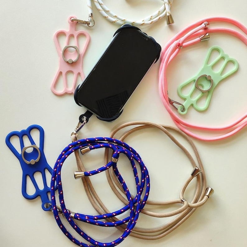 Universal Mobile Phone Holder Silicon Common Phone Case with Finger Ring Colourful Strap Neck Lanyard Sling Necklace Cord Cell Phone Stand image 5