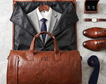 Bolsa de lona para trajes de padrinos de boda, personalizada, de cuero, convertible, con compartimento para zapatos, ideal para viajes, graduaciones y el Día del Padre.