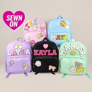 Sac à dos personnalisé pour maternelle de la maternelle à la 2e année, écussons monogramme chenille personnalisés, sac d'école en nylon pour enfants, retour à l'école, cadeaux pour garçon et fille