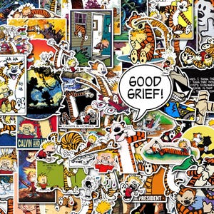 60PCS Calvin Waterproof Hobbes Vinyl Stickers – Classic Comic Strip Decals for Laptop, Water Bottle, Journal, and More!