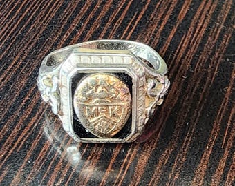 1920s Sterling Silver Signet Ring - Vintage High School Ring Size 5