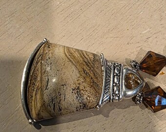 Tiger's Eye & Picture Jasper Sterling Silver Pendant | Boho Artisan Necklace