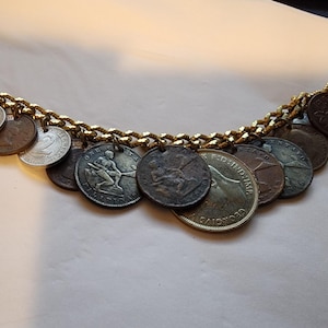 Vintage 1960s Coin Charm Bracelet: Boho Travel Jewelry