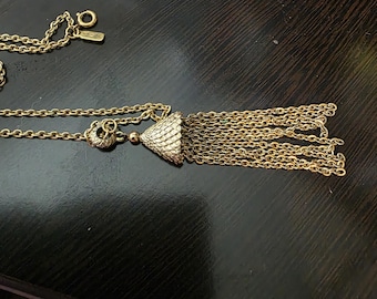Vintage Monet Gold Tone Tassel Necklace - 30" Chain