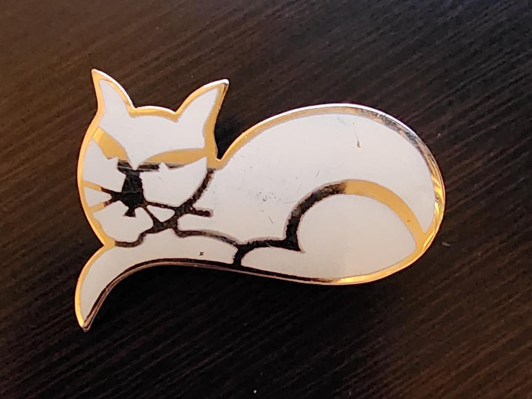 White & Gold Enamel Cat Pin: Modern Cat Lover Brooch - Etsy