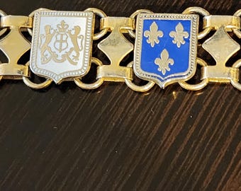 Vintage 1950s Bronze Fleur de Lis French Joan of Arc Souvenir Bracelet