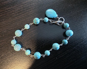 Turquoise Bracelet and Earrings Set: Sterling Silver Boho Jewelry