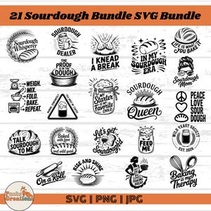 Sourdough SVG Bundle: 21 Baking Designs Retro Bread Quotes (Digital Download)