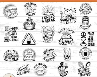 Sourdough SVG Bundle: 21 Baking Designs Retro Bread Quotes (Digital Download)