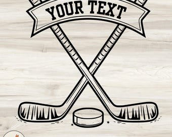 Custom Hockey Team Name SVG: Crossed Sticks, Puck (Digital Download)