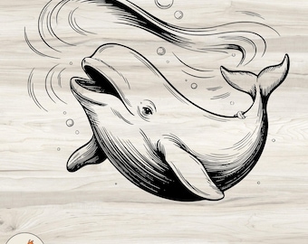 Singing Beluga Whale SVG: Engraving Style Ocean Art (Digital Design)