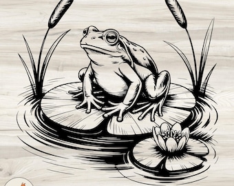 Frosch SVG: Seerosenblatt Teich Tier Clipart (digitaler Download)