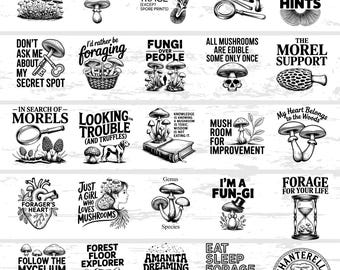 Mushroom Foraging SVG Bundle: 28 Vintage Fungi Designs, Morel Art (Digital Download)