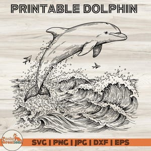 Dauphin SVG, imprimable Dauphin, océan Animal Clipart, Clipart Dauphin, chemise Dauphin, Mug Dauphin, Dauphin sautant PNG, téléchargement numérique