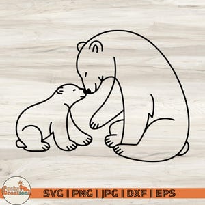 Cachorro de oso polar SVG, Oso polar SVG, Mamá osa PNG, Arte minimalista, Clipart de animales árticos, Regalo para el Día de la Madre, Decoración de pared para habitación infantil